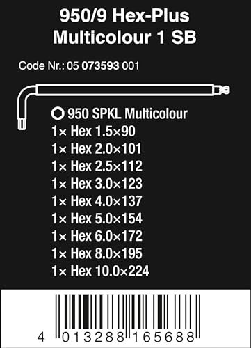 Wera Tools Long ARM Hex Key Set for Professionals