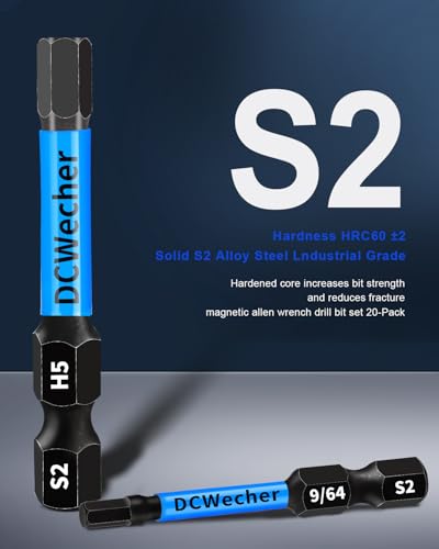 Professional-Grade 20-Piece Allen Wrench Drill Bit Set for Metric & SAE - Magnetic Hex Bits, S2 Steel