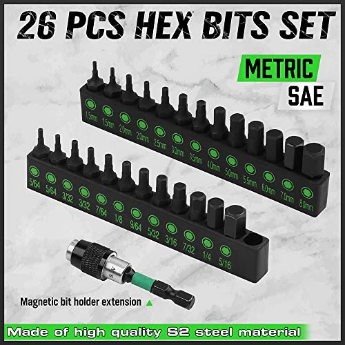 Swanlake 26-Piece Metric & SAE Hex Allen Wrench Bit Set