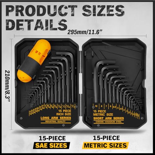 31-Piece Hex Key Set for Precision Work - SAE and Metric Allen Keys (0.7mm-10mm) (0.028-3/8)