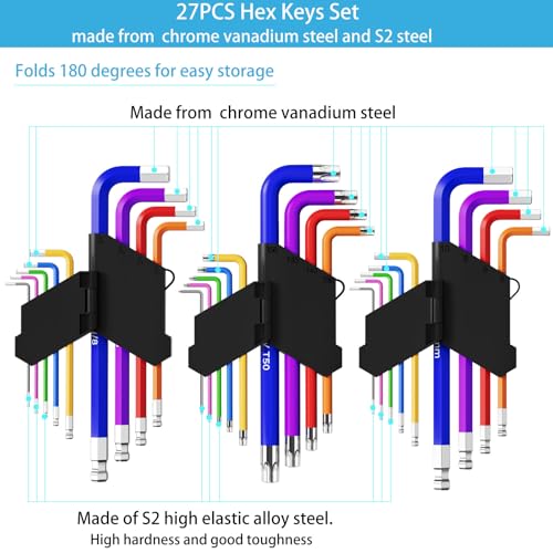 27-Piece Color-Coded Chrome Vanadium Hex Key Set for DIY Repairs