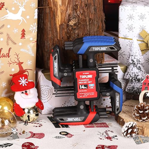 14-Piece T-Handle Hex Key Set, Metric & SAE, Portable Allen Wrenches with Storage Rack