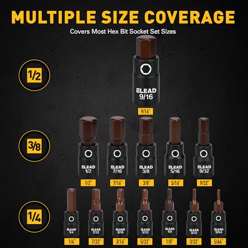 5/64"-9/16" S2 Steel Allen Socket Set 16-Piece Impact Bit Tool | Professional Garage Tools