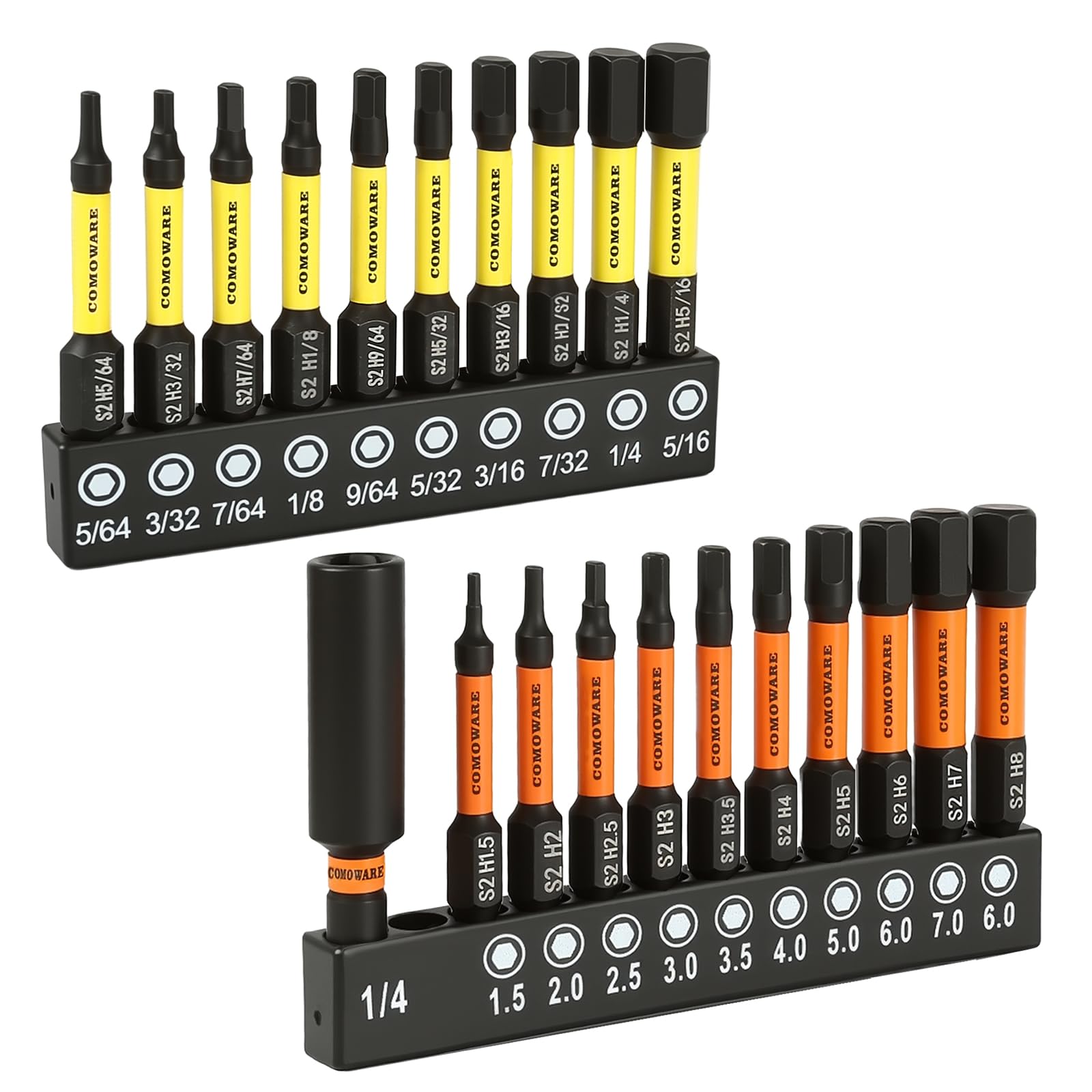 COMOWARE Allen Wrench Drill Bit Set - 21 Piece Hex Magnetic Tips