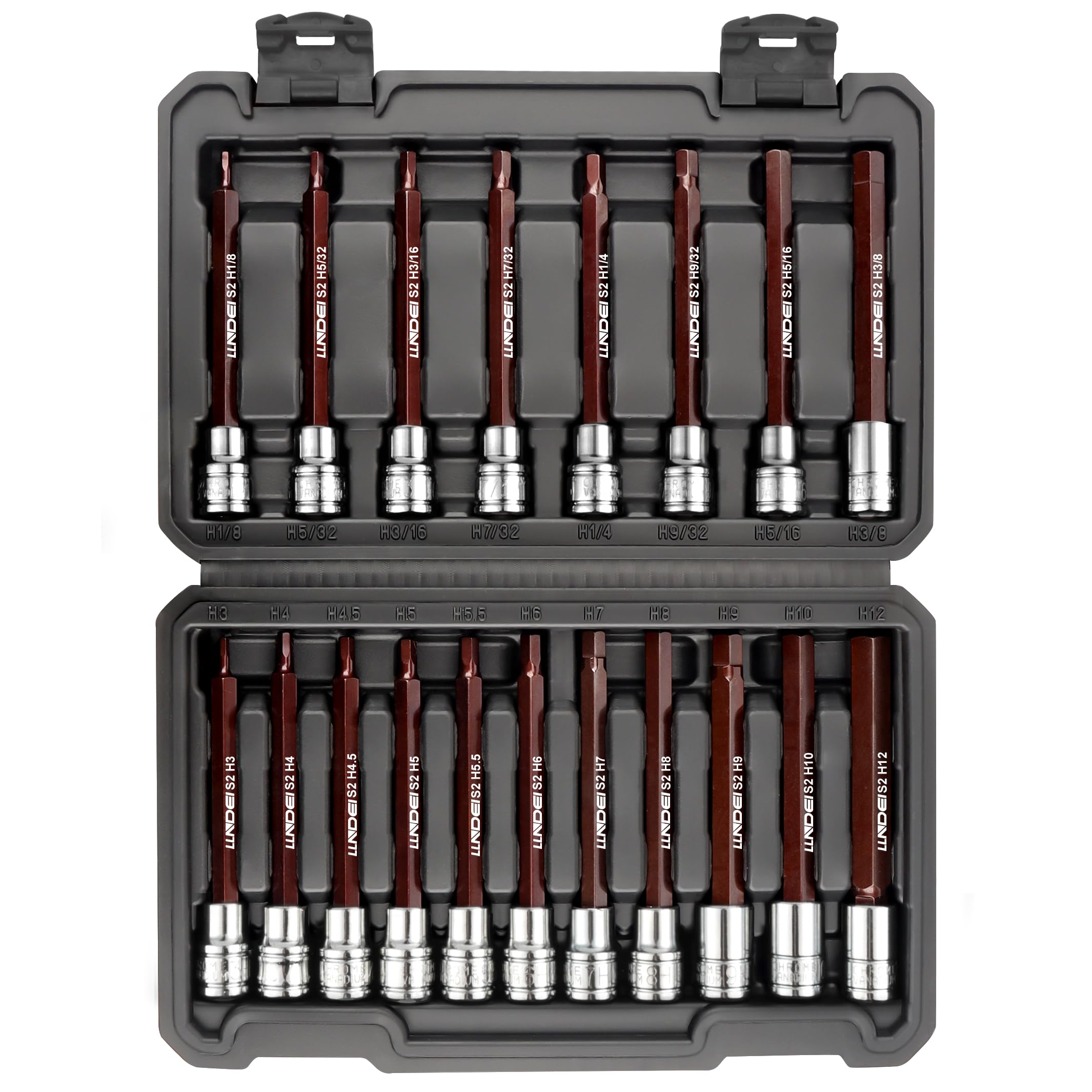 LLNDEI 3/8-Inch Drive 19PC Extra Long Allen Wrench Socket Set, Durable CR-V&S2 Steel Tools