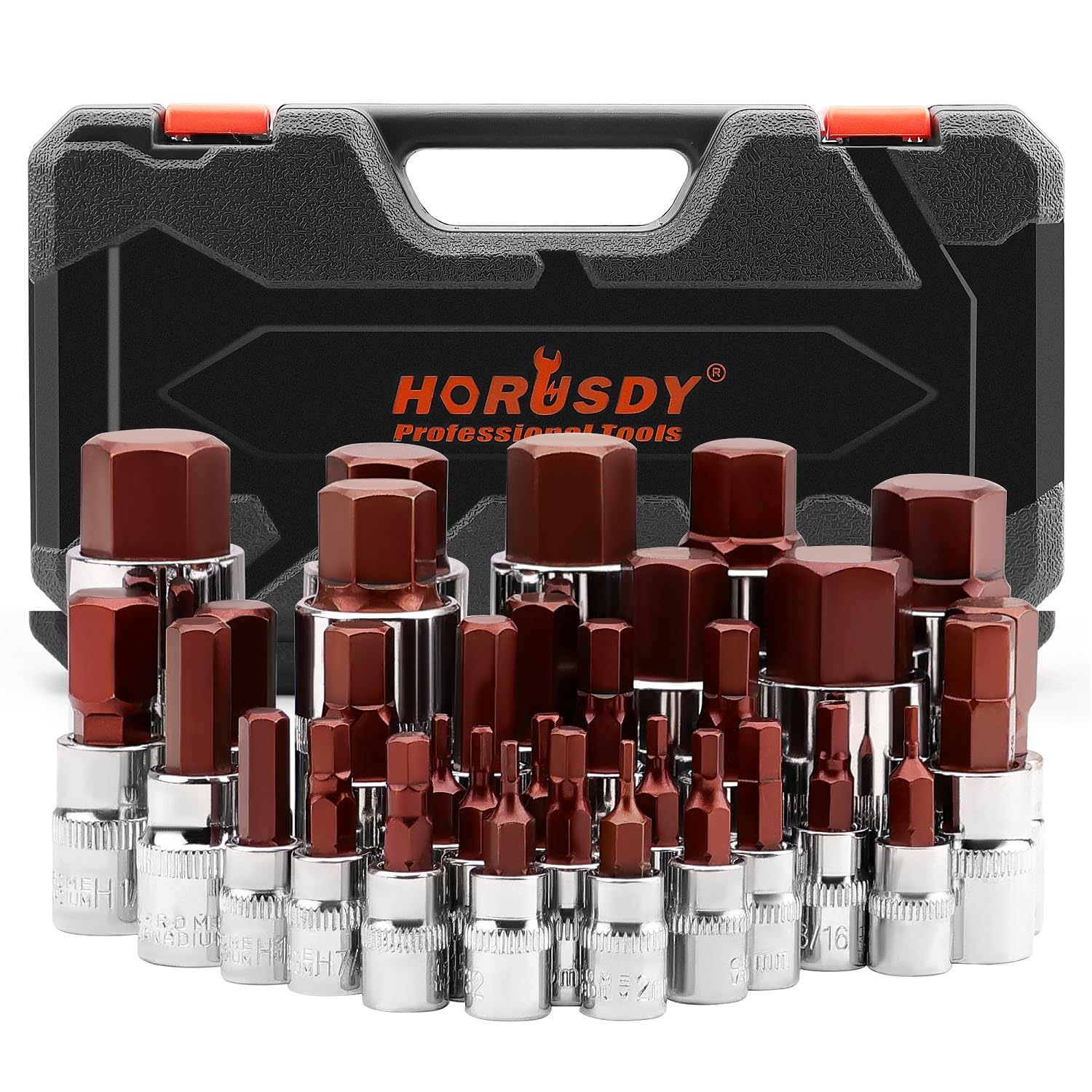 HORUSDY 32-Piece Hex Socket Set, SAE & Metric, Alloy Steel